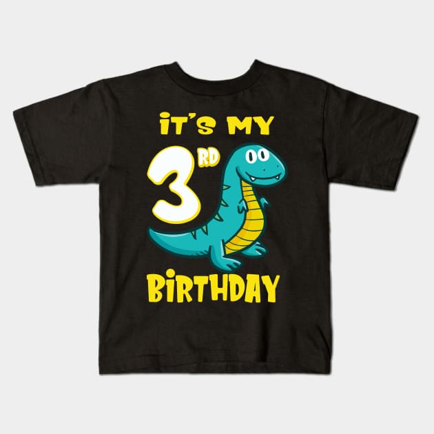 Cute Dinosaur 3rd Birthday Shirt Boys Kids T-Shirt by Foxxy Merch